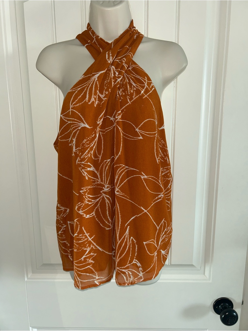 NWT Calvin Klein Rust Floral Halter Top Sz S